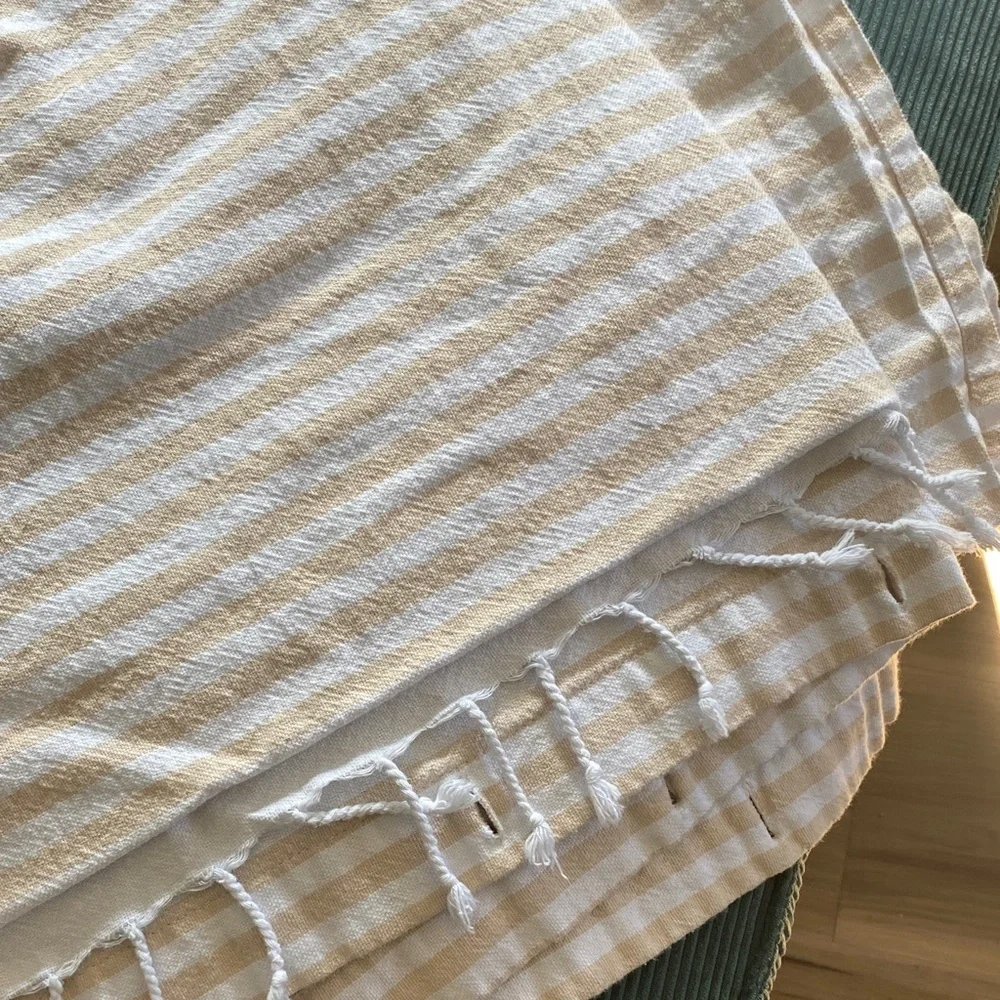 Cotton Striped Fringe Shower Curtain